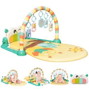 Baby Play Mat Baby Gym, Piano Tummy Time Baby Activity Gym Mat with 5 Infant Learning Sensory Baby Toys, Music and Lights Boy & Girl Gifts for Newborn Baby 0 to 3 6 9 12 Months