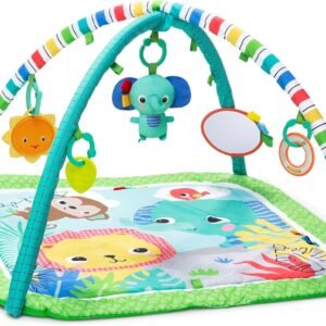 Bright Starts Wild Wiggles Baby Activity Gym & Play Mat with FoldingToy bar, Newborn and up - Green, 18.5” x 29.1” x 29.1”